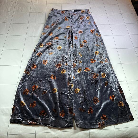Anthropologie Ett Twa Pants Womens Small Gray Jesse Velvet Floral Wide Leg Party - Picture 2 of 12
